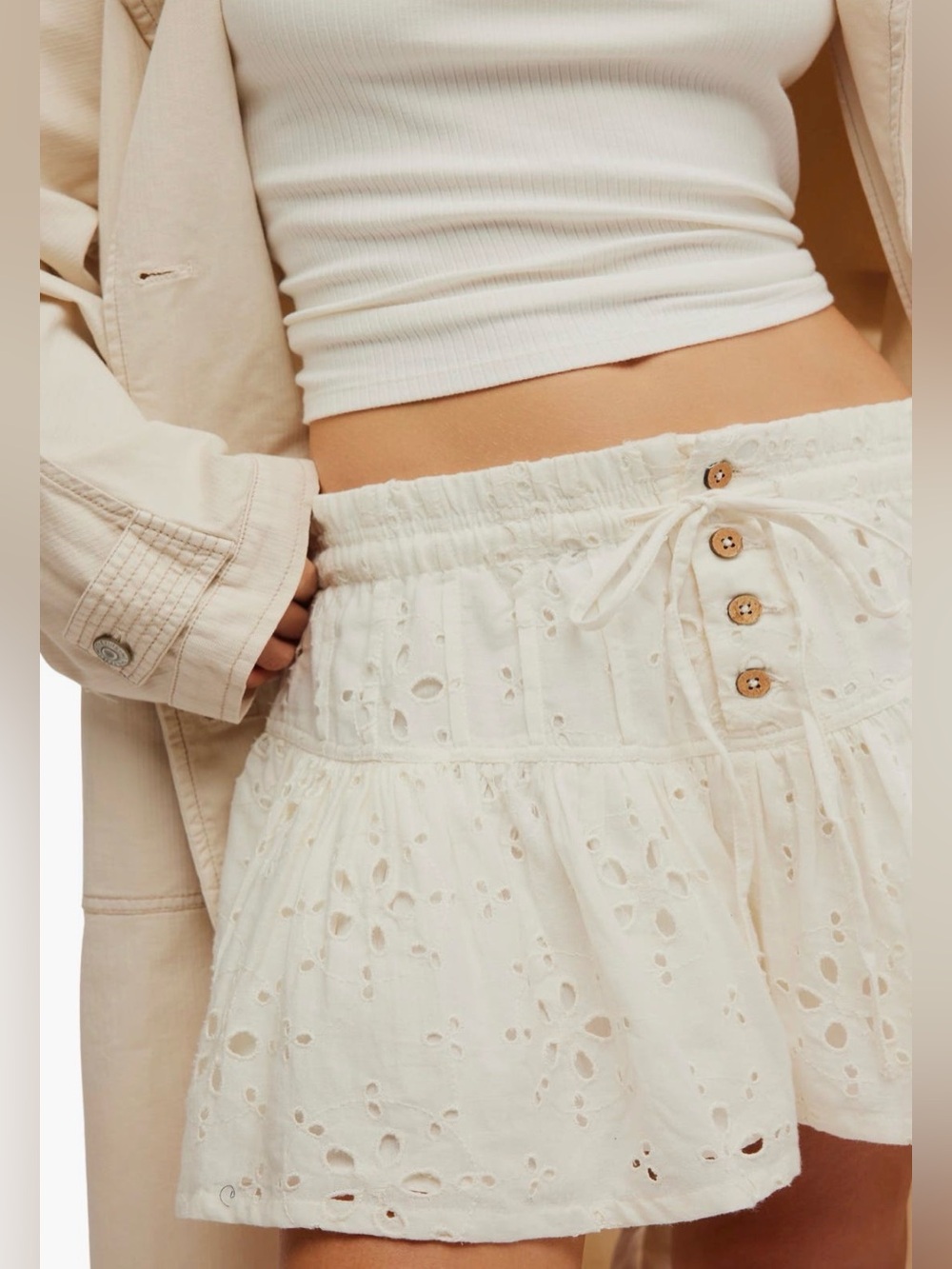 Free People Roselle Eyelet Tie Waist Mini Skirt in Ivory NWT - Picture 5 of 5